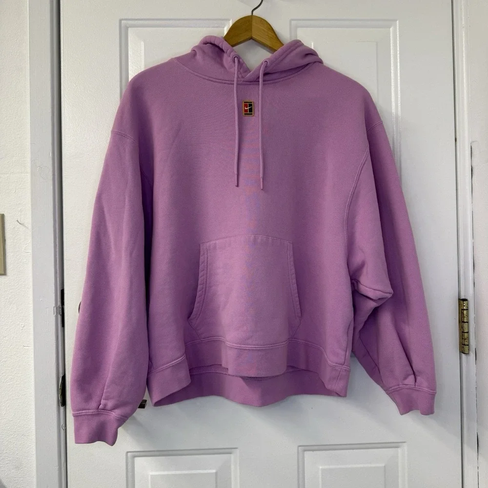 Nike Court Heritage Hoodie Tennis Oversized Crop Pink Lavender Women's Medium